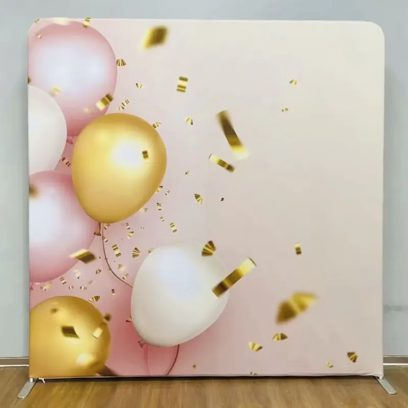 Fondo de globos rosa y dorado para un gender reveal en Miami