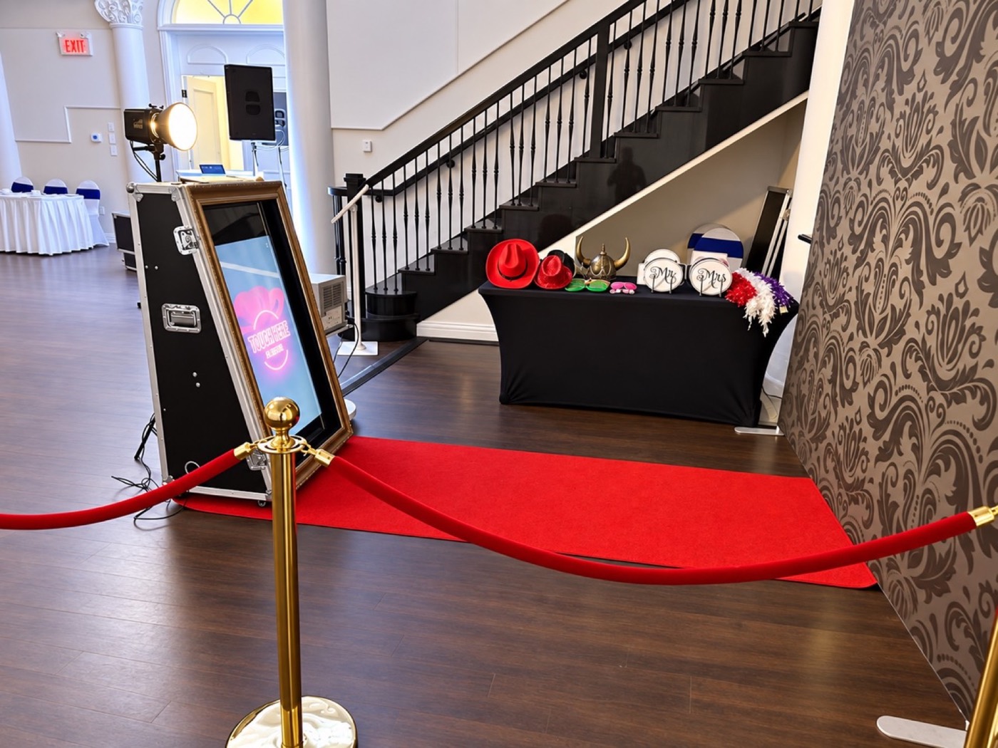 Full-length Mirror Photo Booth with red carpet, backdrop and props