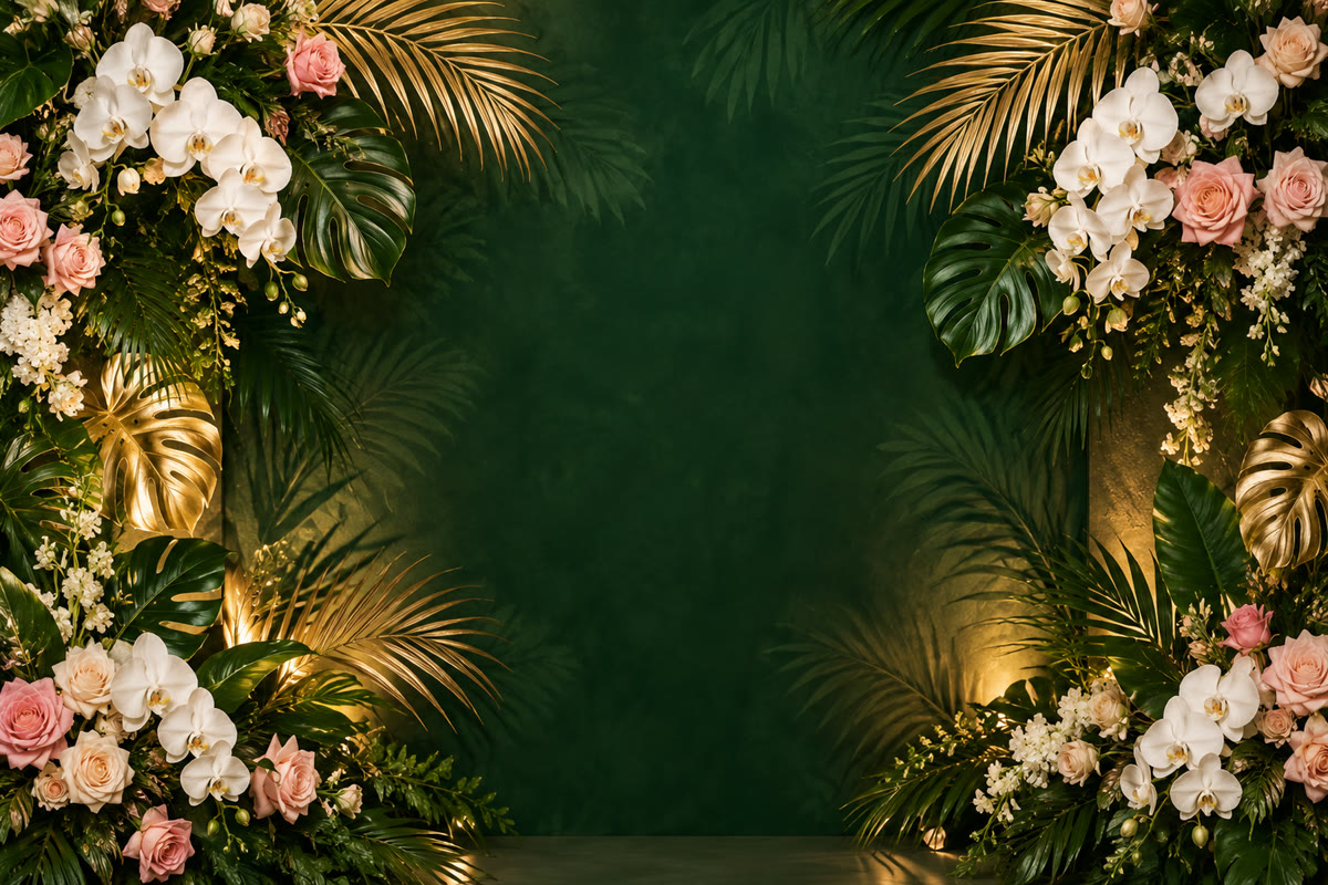 Diseño de fondo digital romance tropical de Miami para un photobooth en Miami