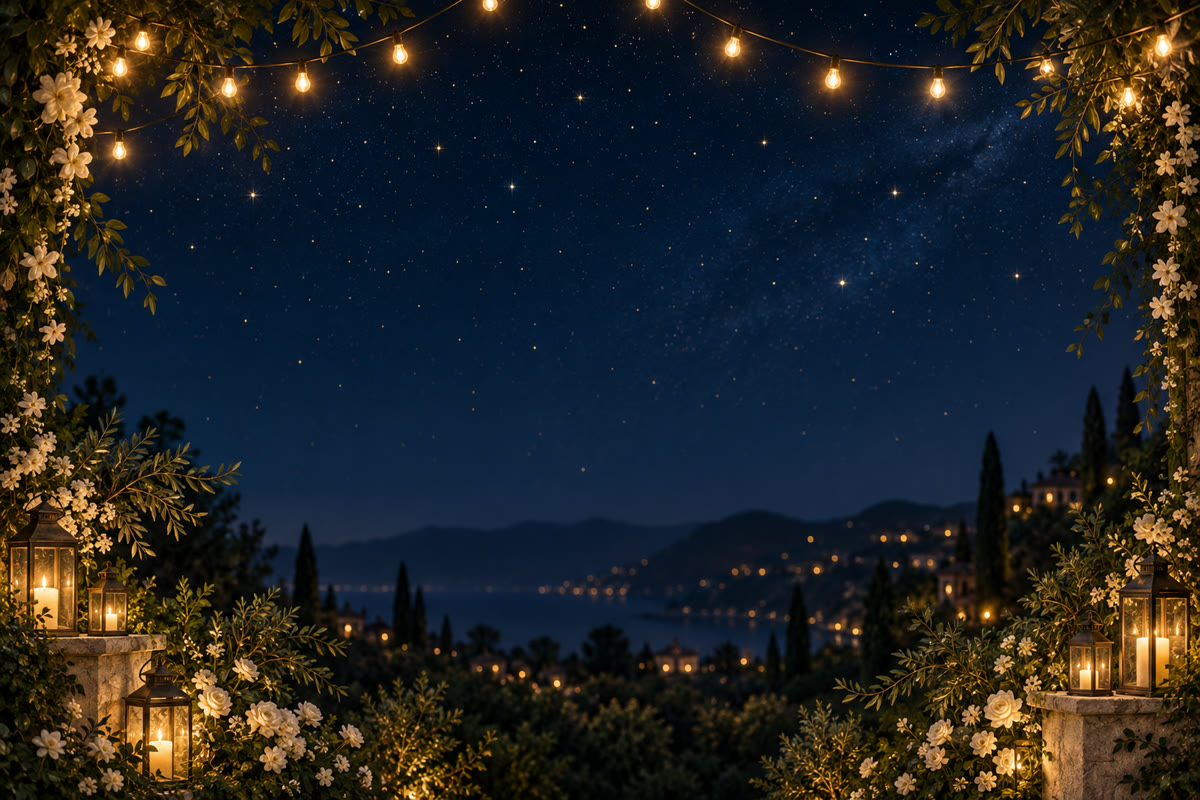 Diseño de fondo digital noche bajo las estrellas para un photobooth en Miami