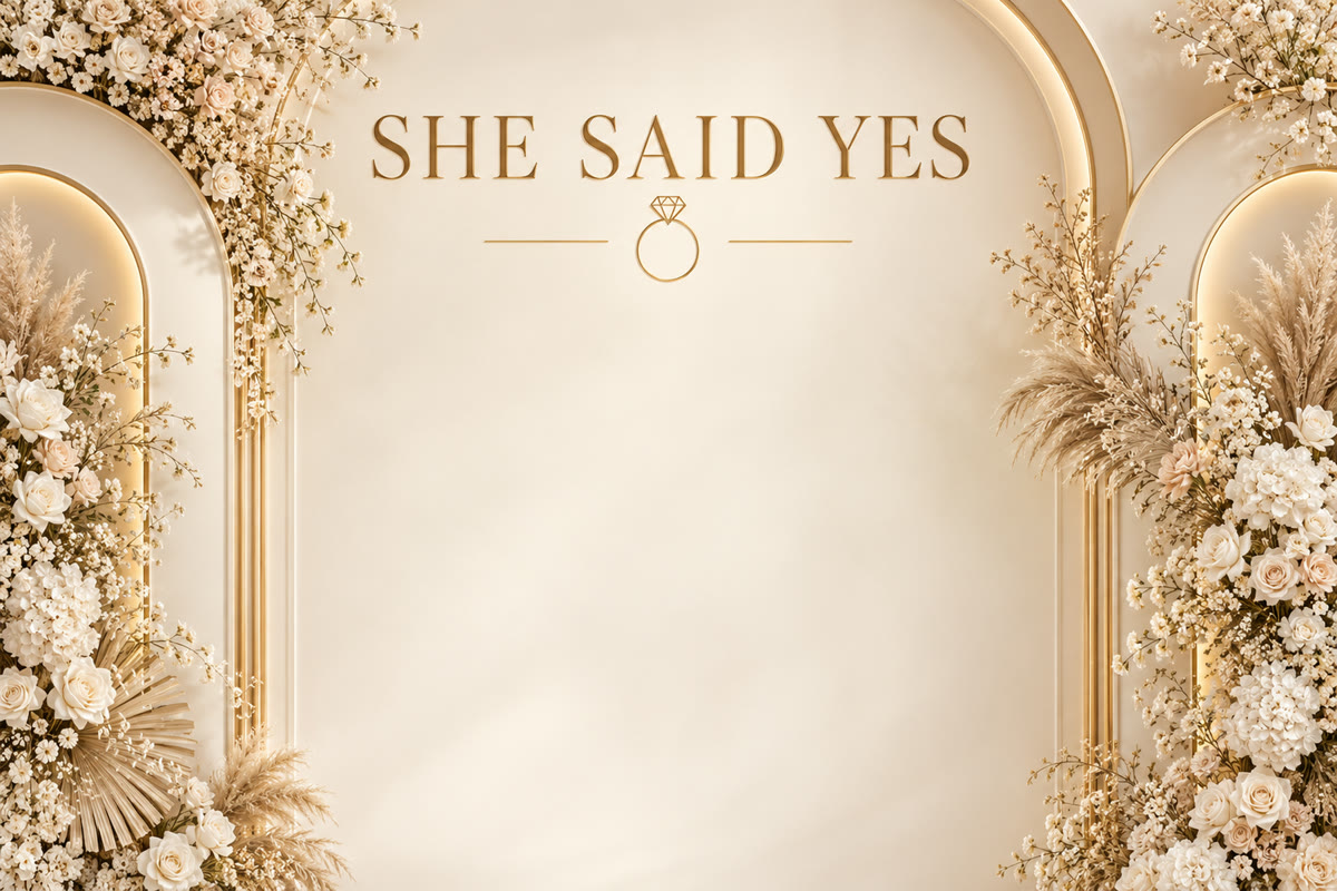 She Said Yes digital photo booth backdrop design for a Miami event