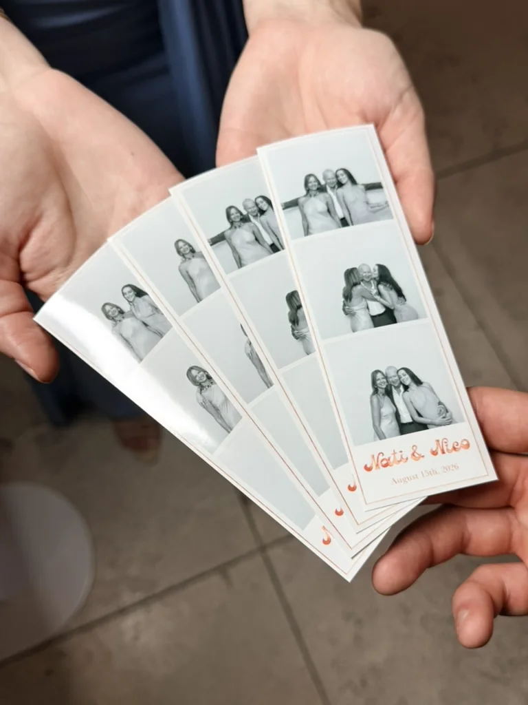 Custom black-and-white photo strips printed at the Key Biscayne Yacht Club wedding