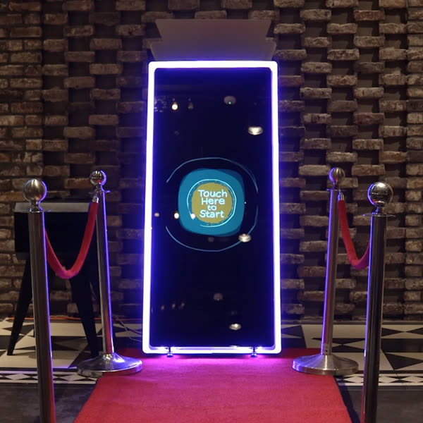 Full-height AI Magic Mirror Photo Booth ready for a Miami event