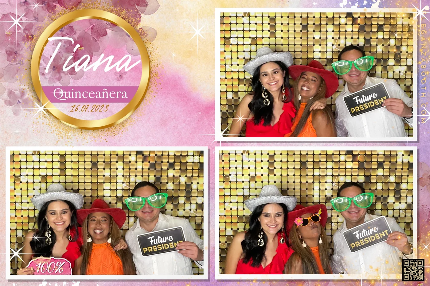 Diseño personalizado de impresión para una quinceañera en Miami, rosado y dorado, con su nombre y la fecha